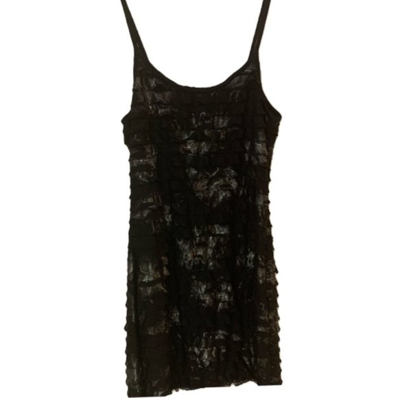 Black Stretchy Mini Dress With Silver Detail - Picture 1 of 10